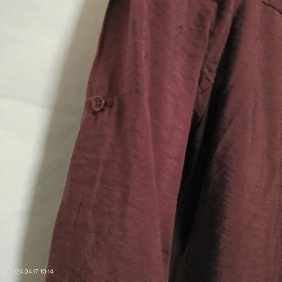 MINE size Medium Long Sleeves Smock Bodice Button Up Mini Belted Dress Burgundy - Picture 5 of 8